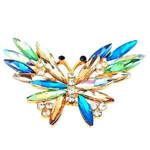 Elegant Butterfly Goldtone Brooch with Multicolor Crystals Bling Bling